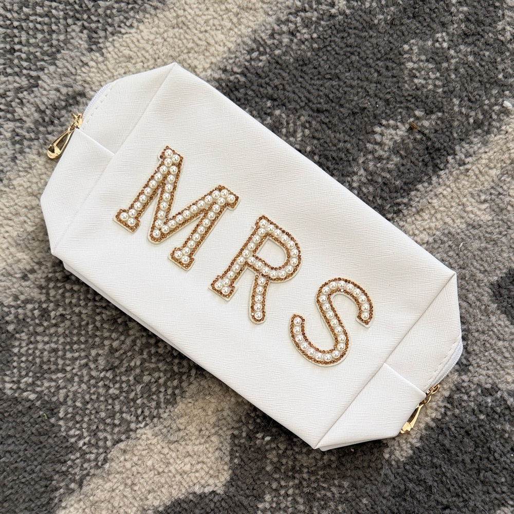 Elegant White 'MRS' Makeup Bag